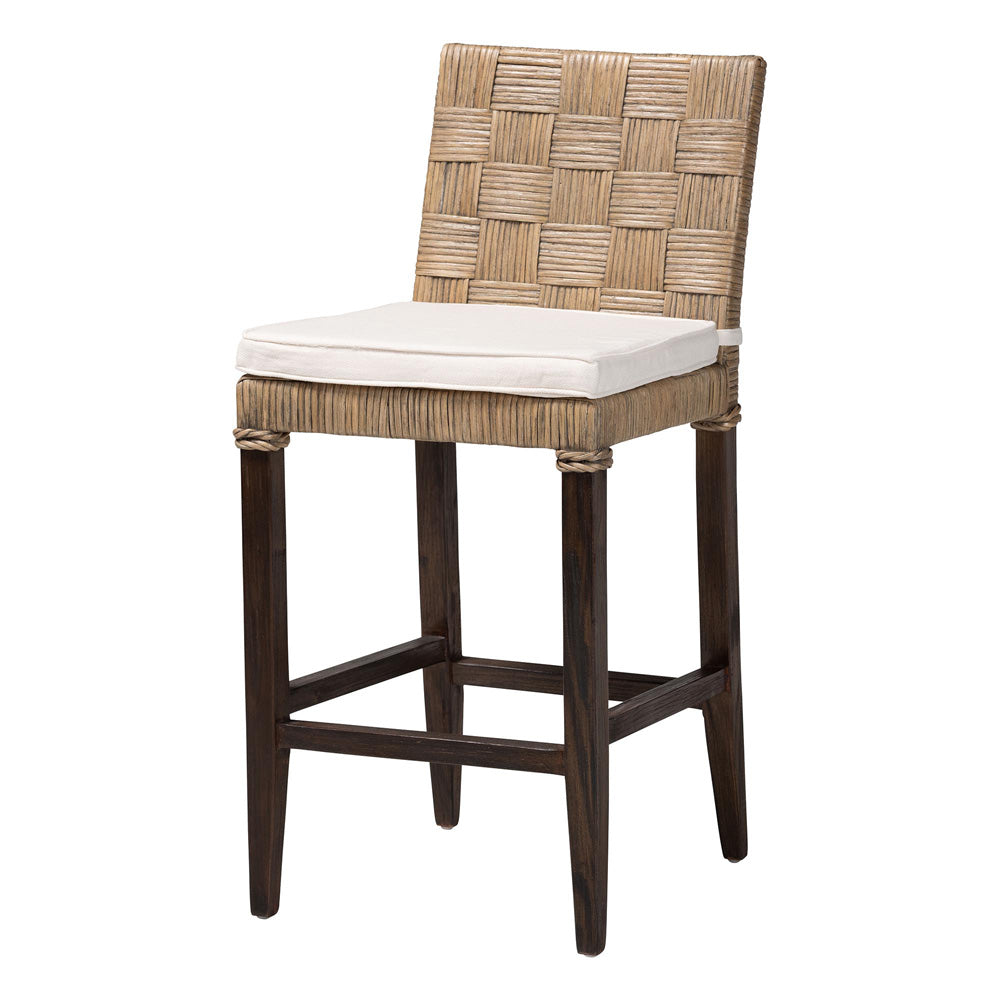 bali & pari - Fatima Counter Stool in Grey Taupe/Black - Flat Oval-Grey/Mahogany-Cushion-CS view 1