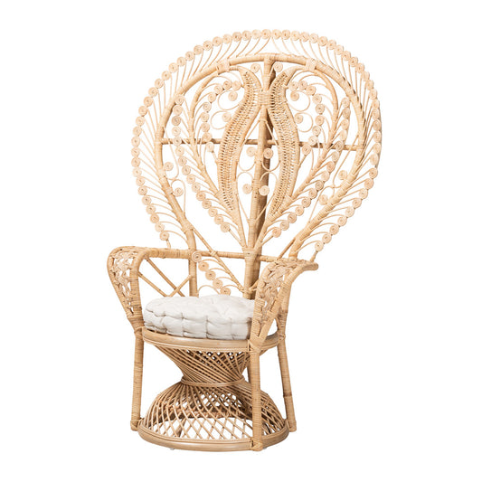bali & pari - Fedra Peacock Accent Chair in White/Natural Brown - Peacock-006-Rattan-AC view 1