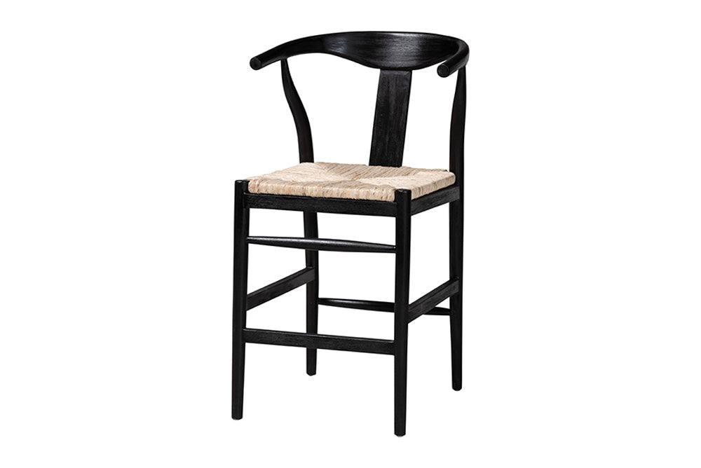 bali & pari  - Fika Counter Stool - Fika-Black Wood/Abaca White Weaving-CS view 1