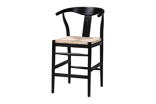 bali & pari  - Fika Counter Stool - Fika-Black Wood/Abaca White Weaving-CS view 1