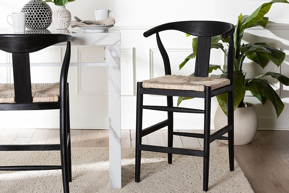 bali & pari  - Fika Counter Stool - Fika-Black Wood/Abaca White Weaving-CS view 5