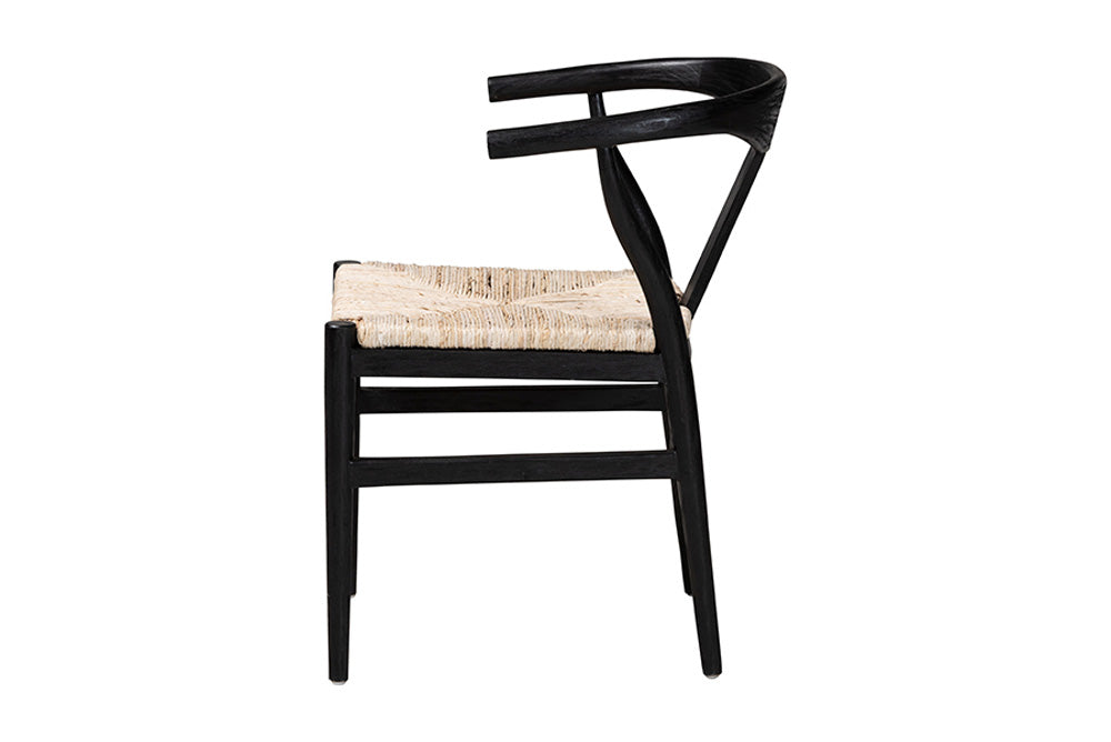 bali & pari  - Fika Dining Chair - Fika-Black Wood/Abaca White Weaving-DC view 3