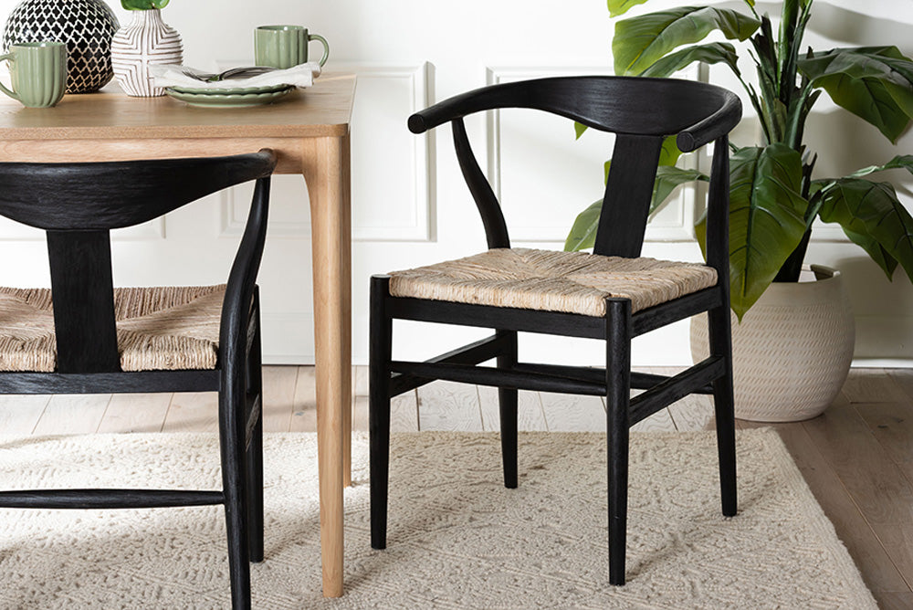 bali & pari  - Fika Dining Chair - Fika-Black Wood/Abaca White Weaving-DC view 8