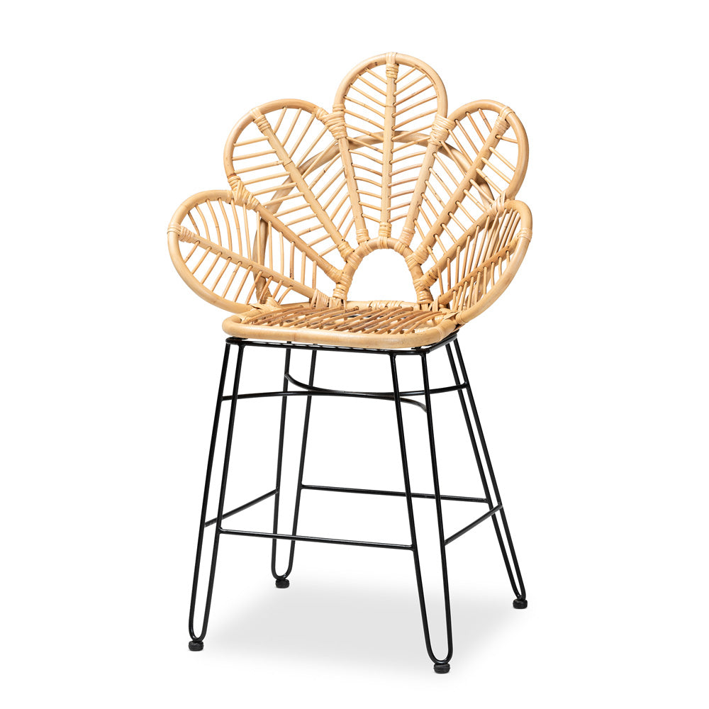 bali & pari - Garan Counter Stool in Natural Brown/Black - Leaf-Rattan-CS view 1