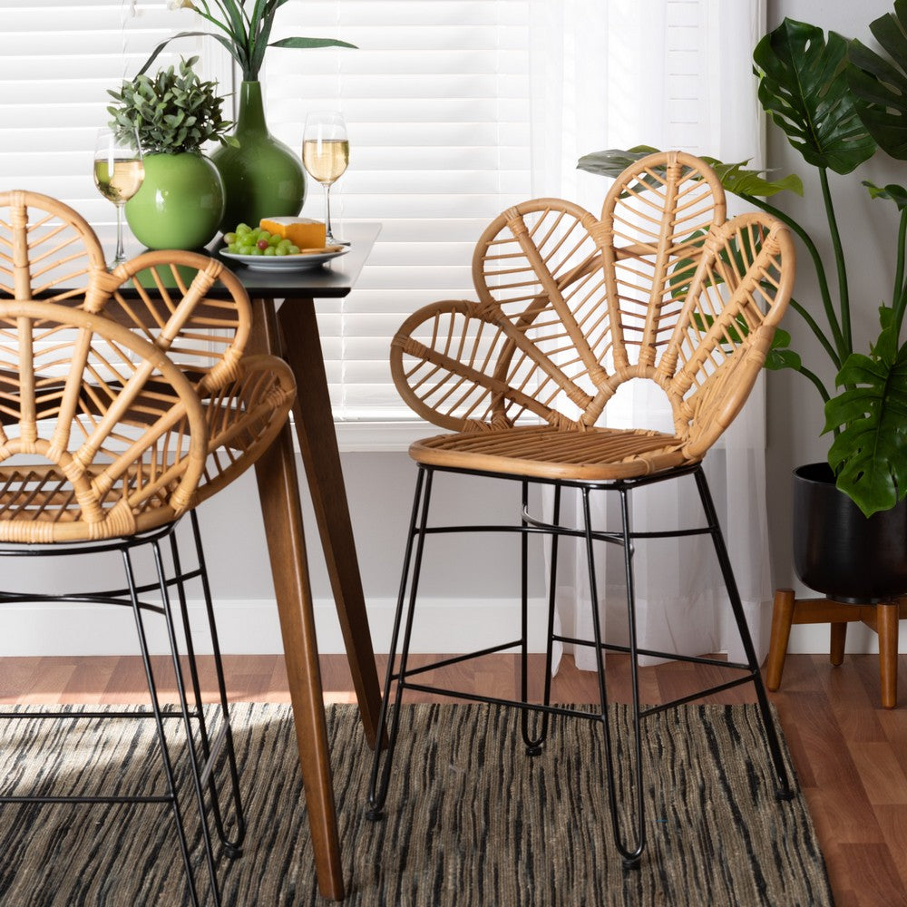 bali & pari - Garan Counter Stool in Natural Brown/Black - Leaf-Rattan-CS view 8