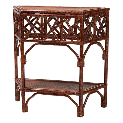 bali & pari - Gaspar Console Table in Marbled Tortoise Brown - Gaspar-Tortoise/Rattan-Half Moon-Console Table view 1