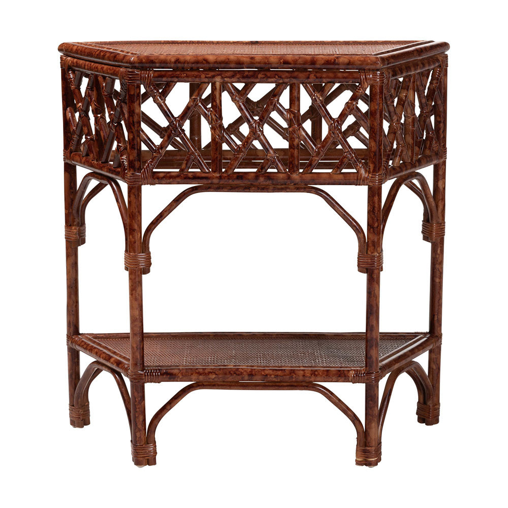 bali & pari - Gaspar Console Table in Marbled Tortoise Brown - Gaspar-Tortoise/Rattan-Half Moon-Console Table view 2