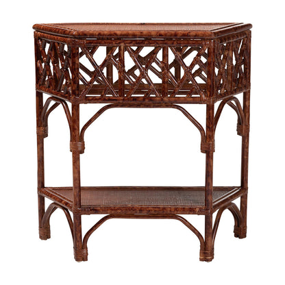 bali & pari - Gaspar Console Table in Marbled Tortoise Brown - Gaspar-Tortoise/Rattan-Half Moon-Console Table view 2