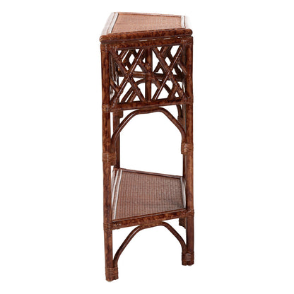 bali & pari - Gaspar Console Table in Marbled Tortoise Brown - Gaspar-Tortoise/Rattan-Half Moon-Console Table view 3