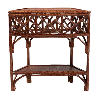 bali & pari - Gaspar Console Table in Marbled Tortoise Brown - Gaspar-Tortoise/Rattan-Half Moon-Console Table view 4