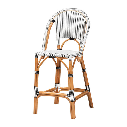 bali & pari - Genica Bar Stool in Black/White/Natural Rattan - DC613-Rattan-Black/White-BS No Arm view 1