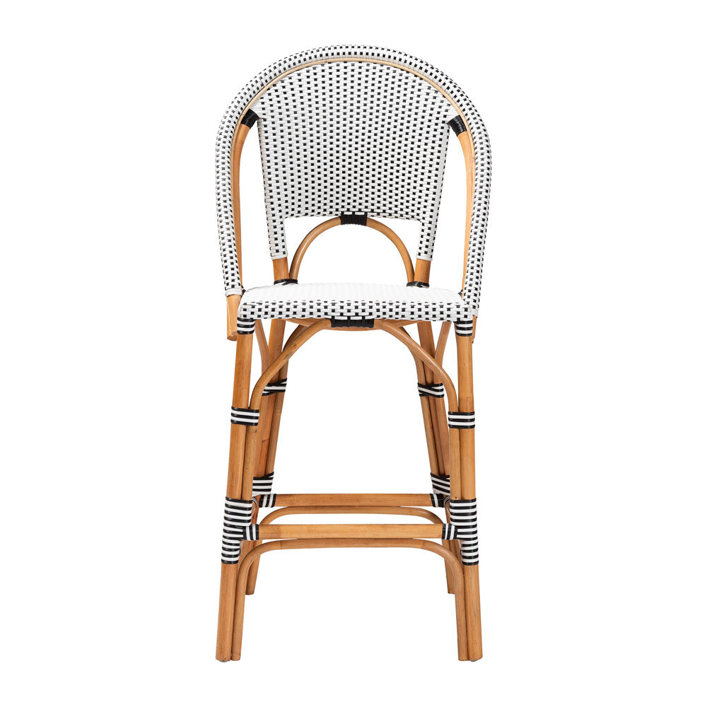 bali & pari - Genica Bar Stool in Black/White/Natural Rattan - DC613-Rattan-Black/White-BS No Arm view 2