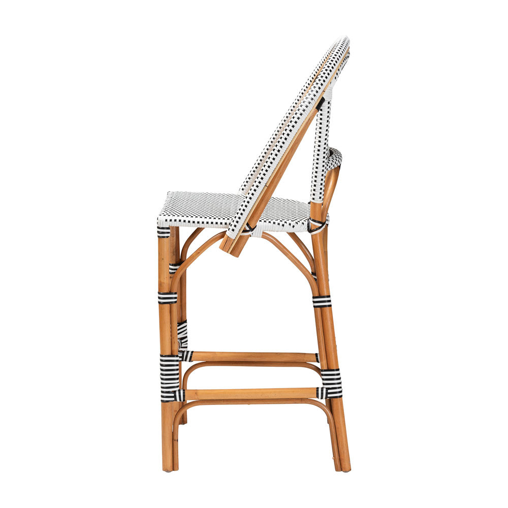 bali & pari - Genica Bar Stool in Black/White/Natural Rattan - DC613-Rattan-Black/White-BS No Arm view 3