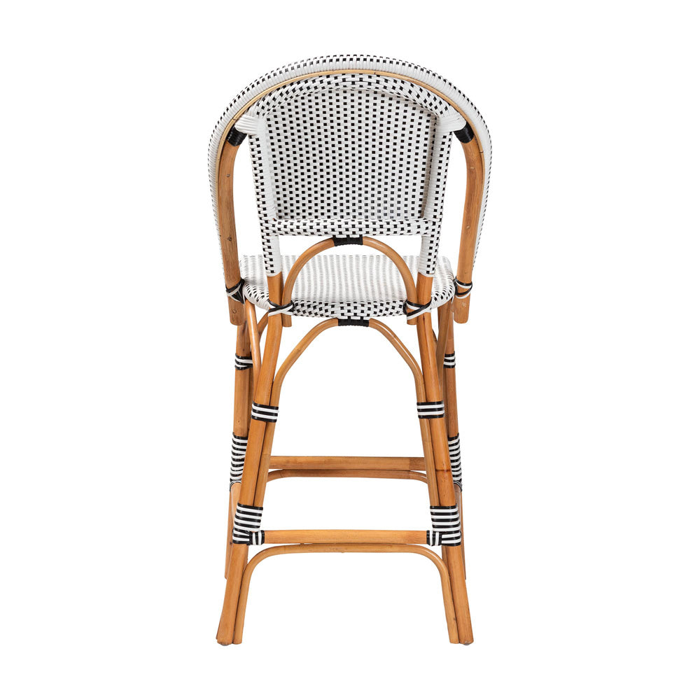 bali & pari - Genica Bar Stool in Black/White/Natural Rattan - DC613-Rattan-Black/White-BS No Arm view 4