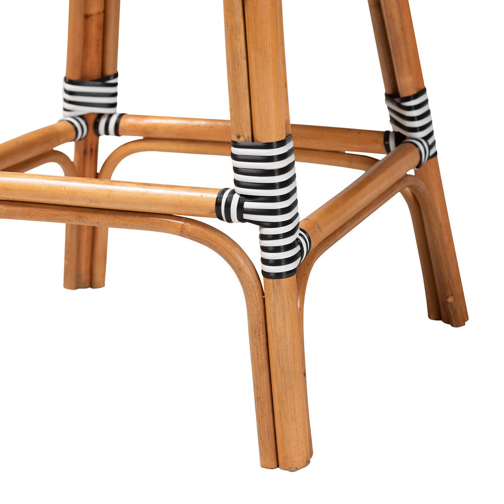 bali & pari - Genica Bar Stool in Black/White/Natural Rattan - DC613-Rattan-Black/White-BS No Arm view 6