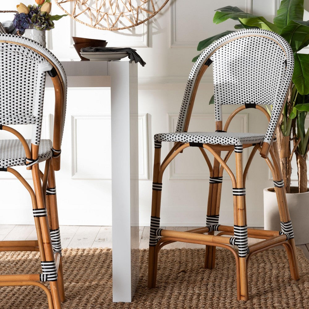 bali & pari - Genica Bar Stool in Black/White/Natural Rattan - DC613-Rattan-Black/White-BS No Arm view 8