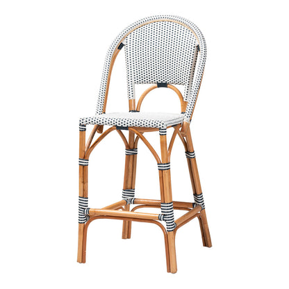 bali & pari - Genica Bar Stool in Navy Blue/White/Natural Rattan - DC613-Rattan-Navy/White-BS No Arm view 1