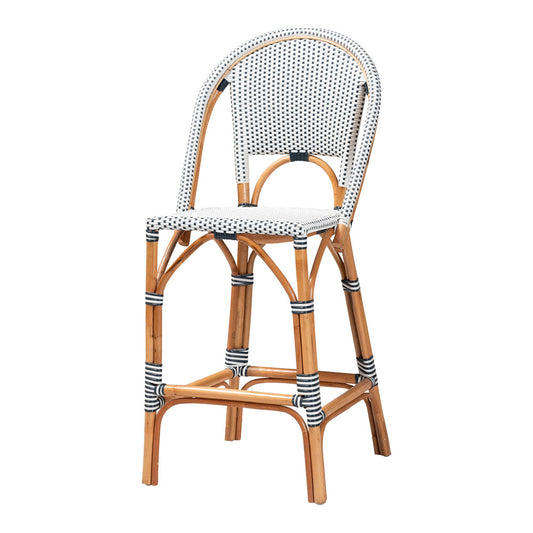 bali & pari - Genica Bar Stool in Navy Blue/White/Natural Rattan - DC613-Rattan-Navy/White-BS No Arm view 1
