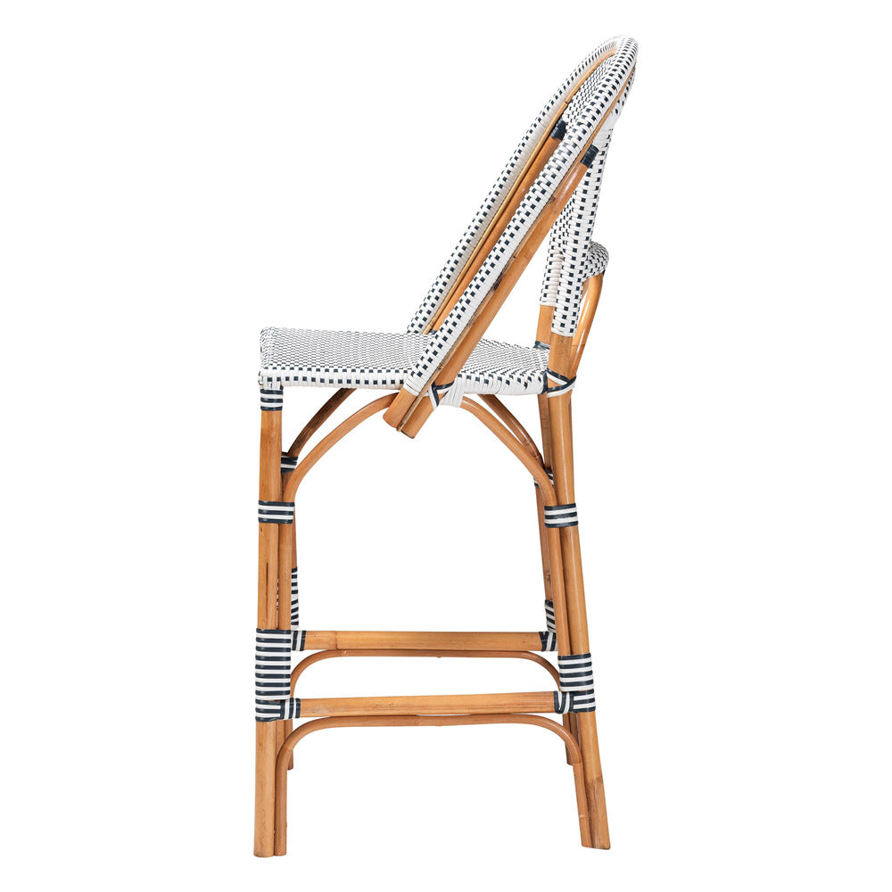 bali & pari - Genica Bar Stool in Navy Blue/White/Natural Rattan - DC613-Rattan-Navy/White-BS No Arm view 3