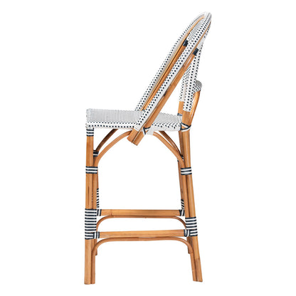 bali & pari - Genica Bar Stool in Navy Blue/White/Natural Rattan - DC613-Rattan-Navy/White-BS No Arm view 3