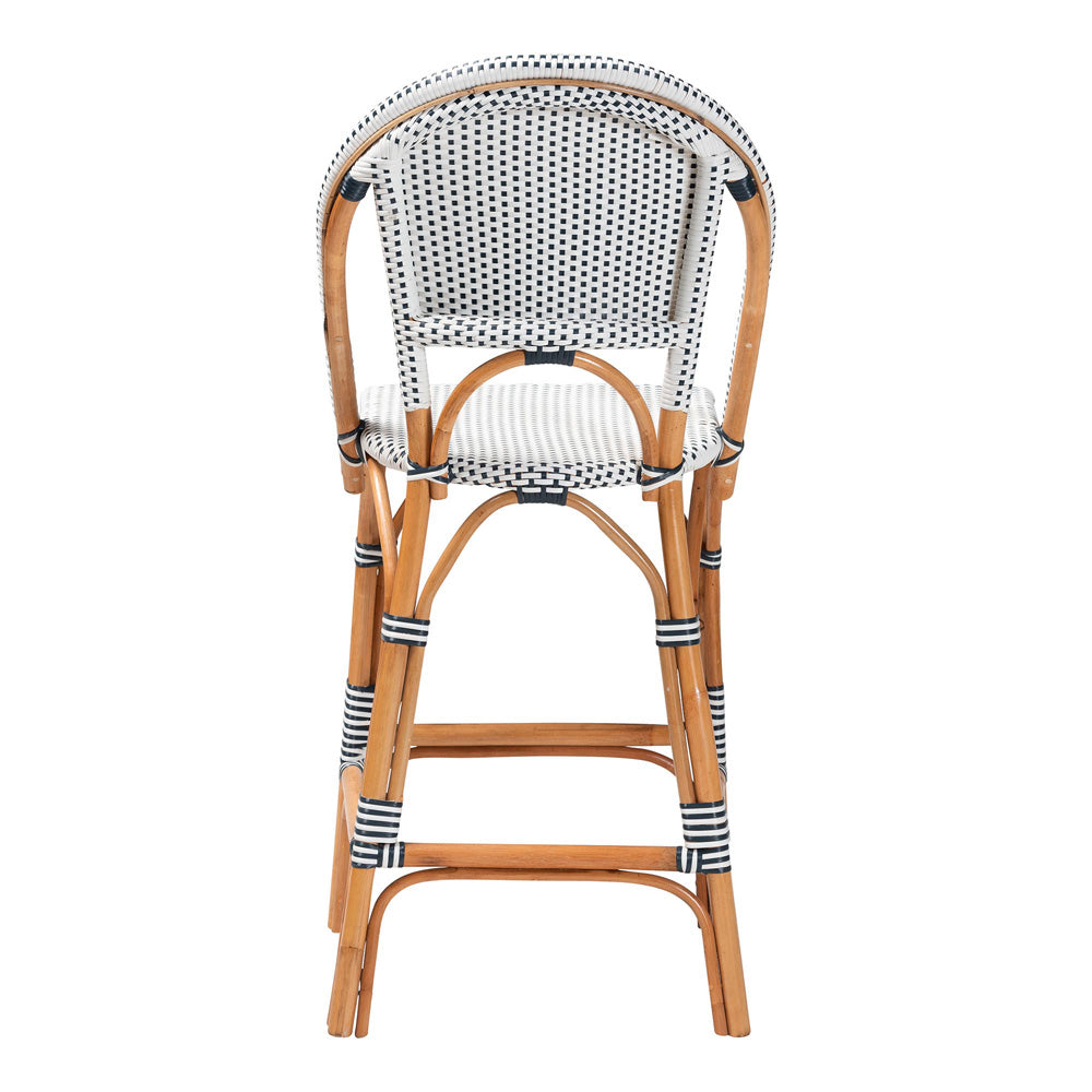 bali & pari - Genica Bar Stool in Navy Blue/White/Natural Rattan - DC613-Rattan-Navy/White-BS No Arm view 4