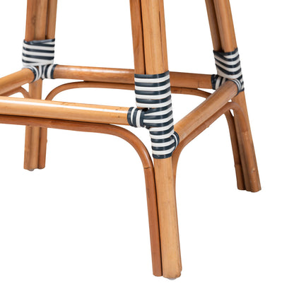 bali & pari - Genica Bar Stool in Navy Blue/White/Natural Rattan - DC613-Rattan-Navy/White-BS No Arm view 6