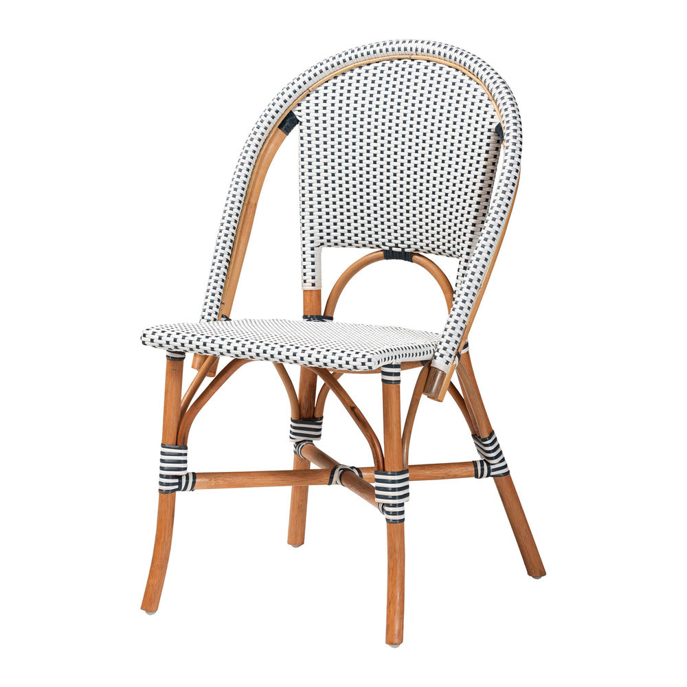 bali & pari - Genica Bistro Chair in Navy Blue/White/Natural Rattan - DC613-Rattan-Navy/White-DC No Arm view 1