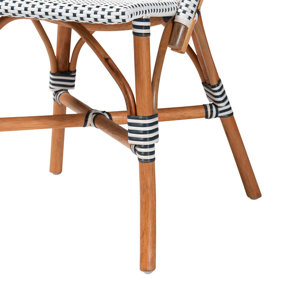 bali & pari - Genica Bistro Chair in Navy Blue/White/Natural Rattan - DC613-Rattan-Navy/White-DC No Arm view 6