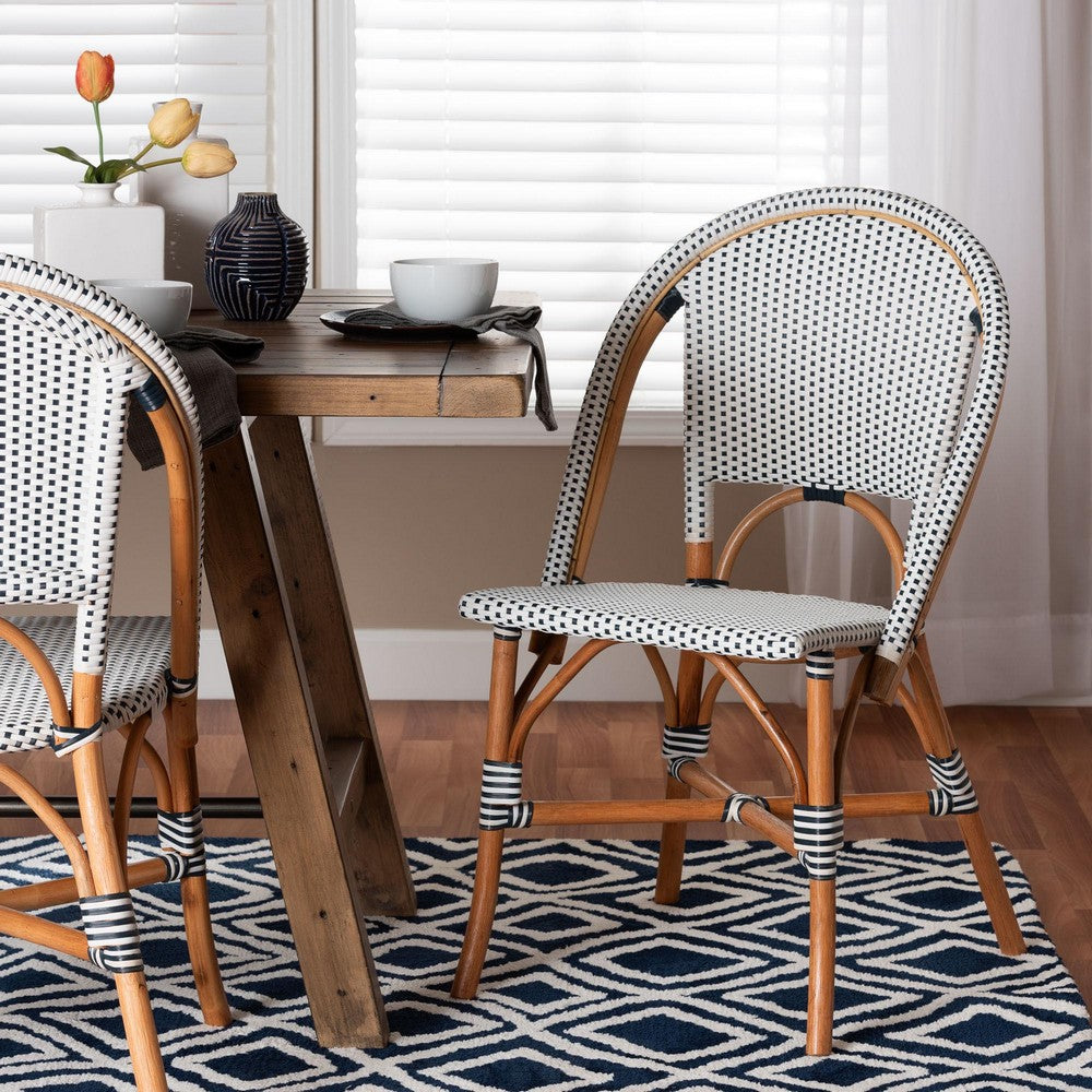 bali & pari - Genica Bistro Chair in Navy Blue/White/Natural Rattan - DC613-Rattan-Navy/White-DC No Arm view 8