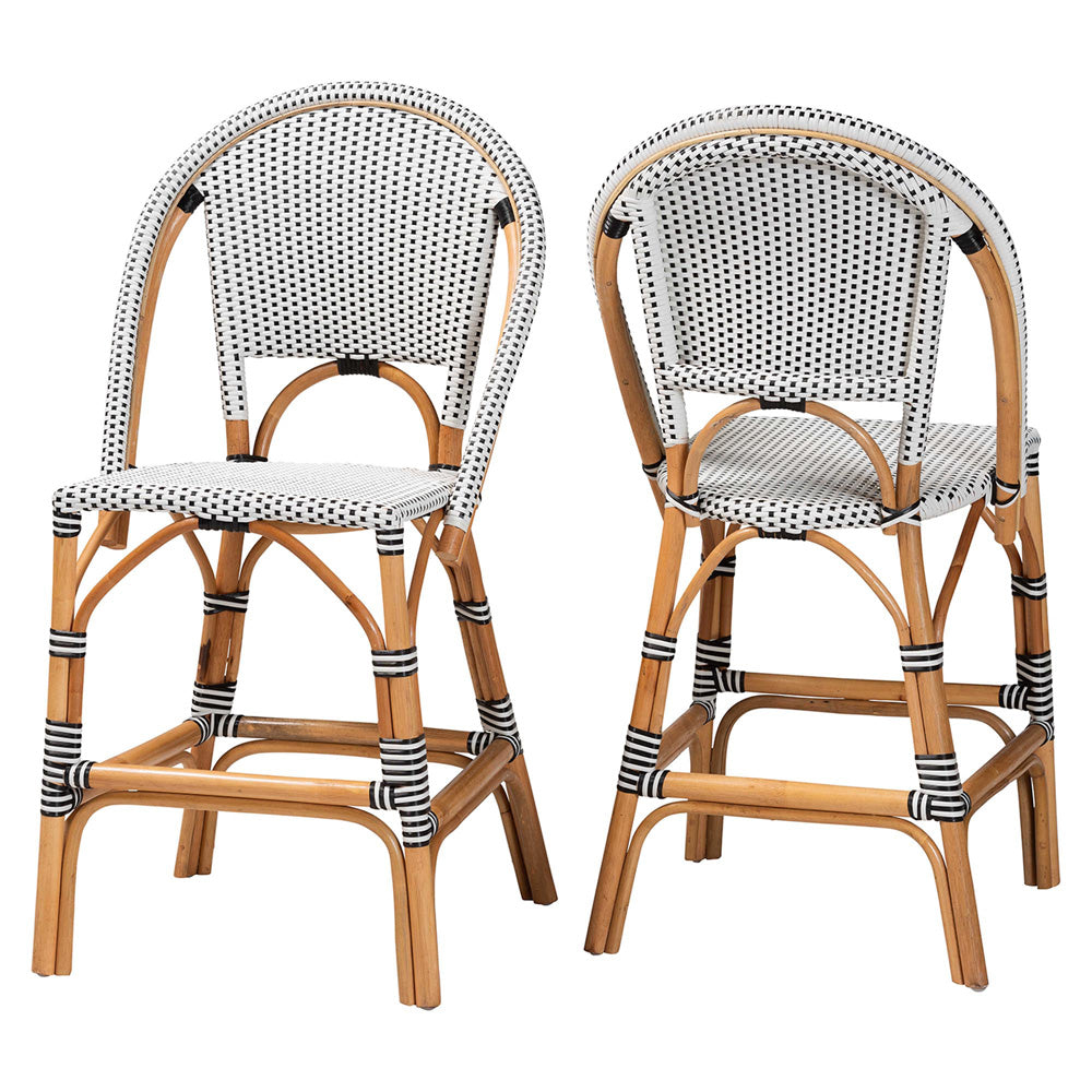 bali & pari - Genica Set of 2 Counter Stools in Black/White/Natural Rattan - DC613-Rattan-Black/White-CS No Arm view 1