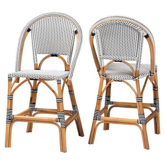 bali & pari - Genica Set of 2 Counter Stools in Black/White/Natural Rattan - DC613-Rattan-Black/White-CS No Arm view 1