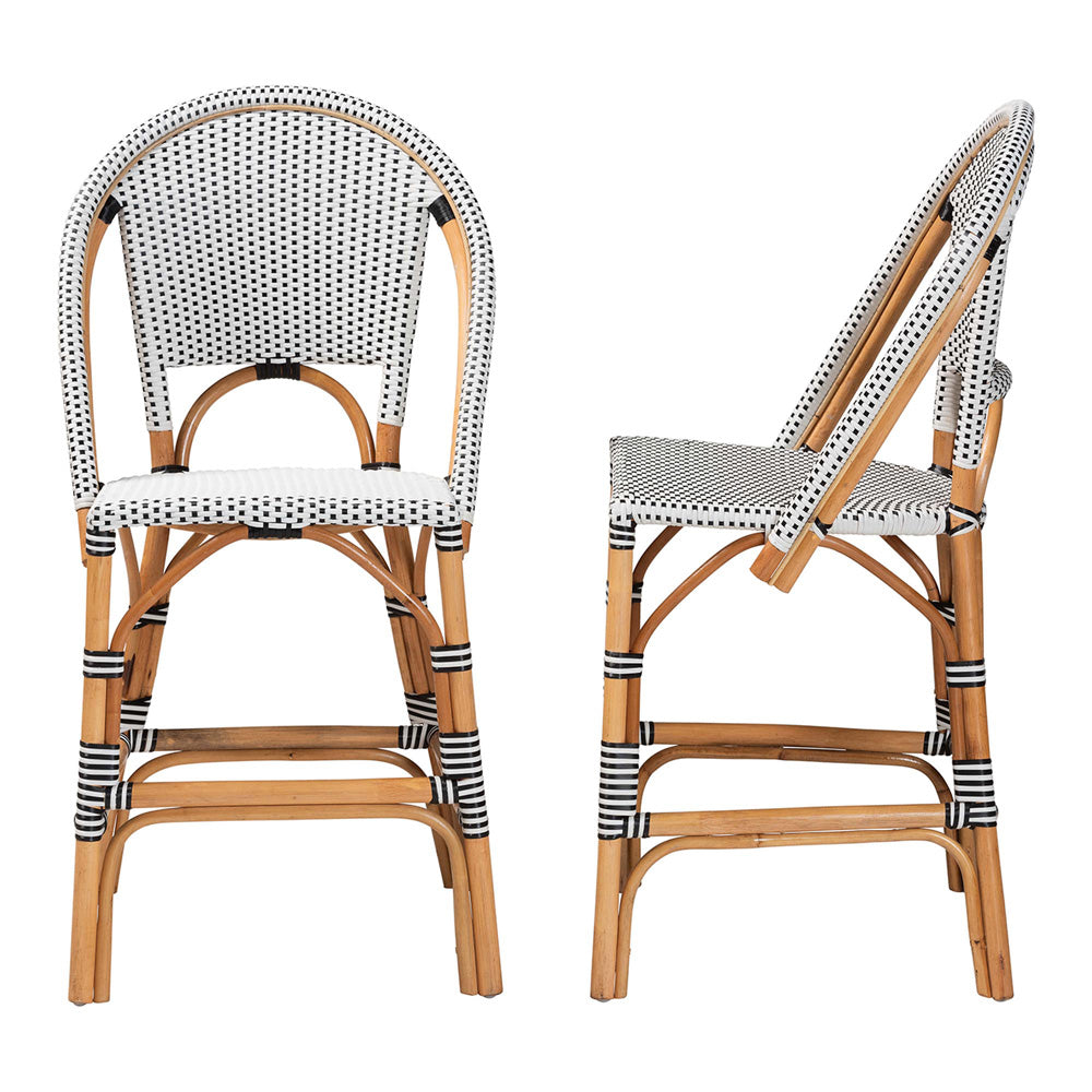 bali & pari - Genica Set of 2 Counter Stools in Black/White/Natural Rattan - DC613-Rattan-Black/White-CS No Arm view 3