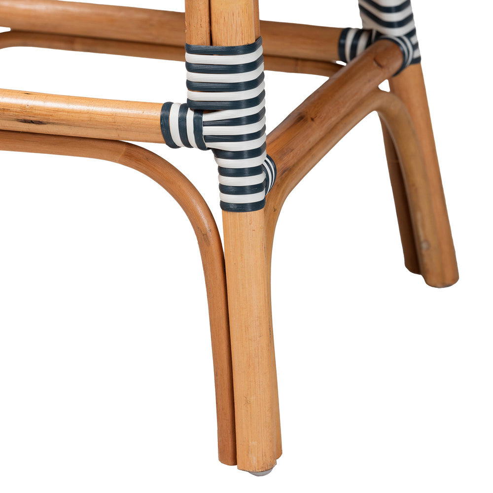 bali & pari - Genica Set of 2 Counter Stools in Navy Blue/White/Natural Rattan - DC613-Rattan-Navy/White-CS No Arm view 5