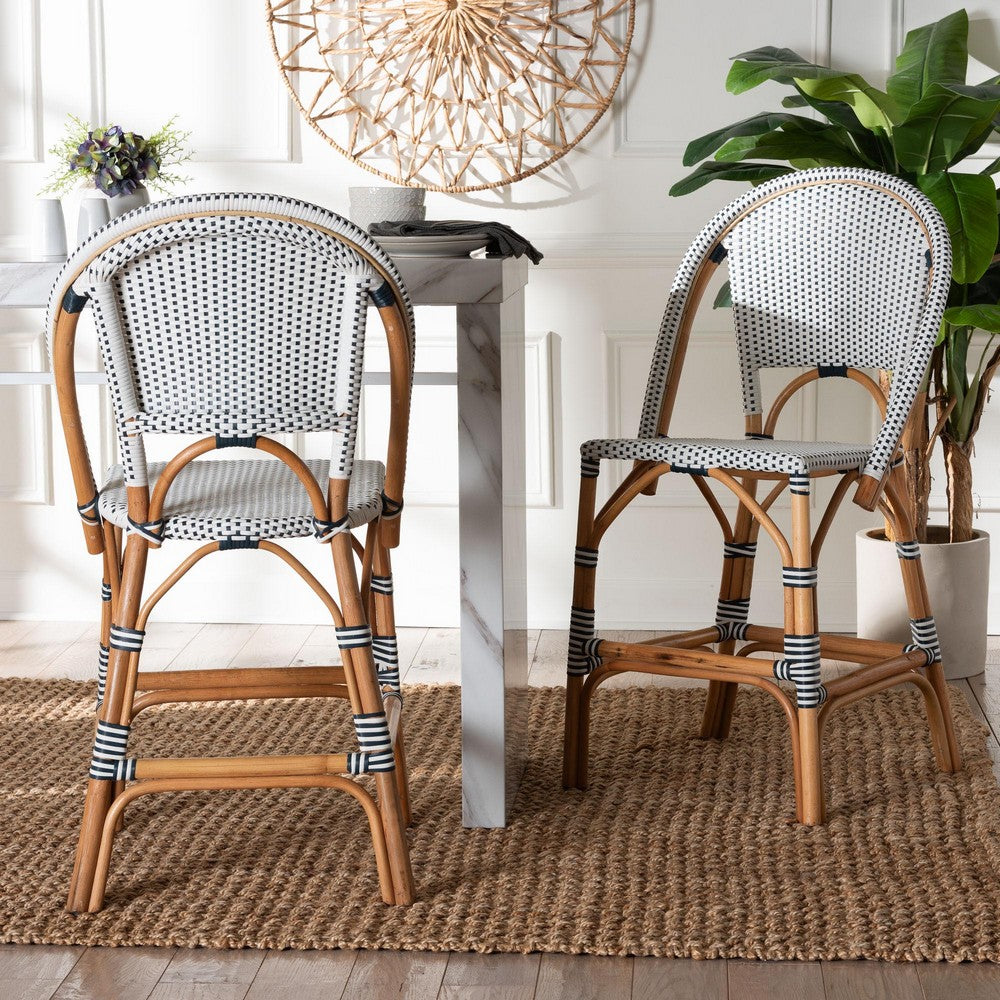bali & pari - Genica Set of 2 Counter Stools in Navy Blue/White/Natural Rattan - DC613-Rattan-Navy/White-CS No Arm view 7