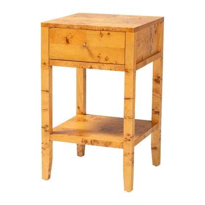 bali & pari - Ghina Nightstand in Light Mappa Burl - SVN-1517B-Natural Burl Op1-Ghina-NS view 1