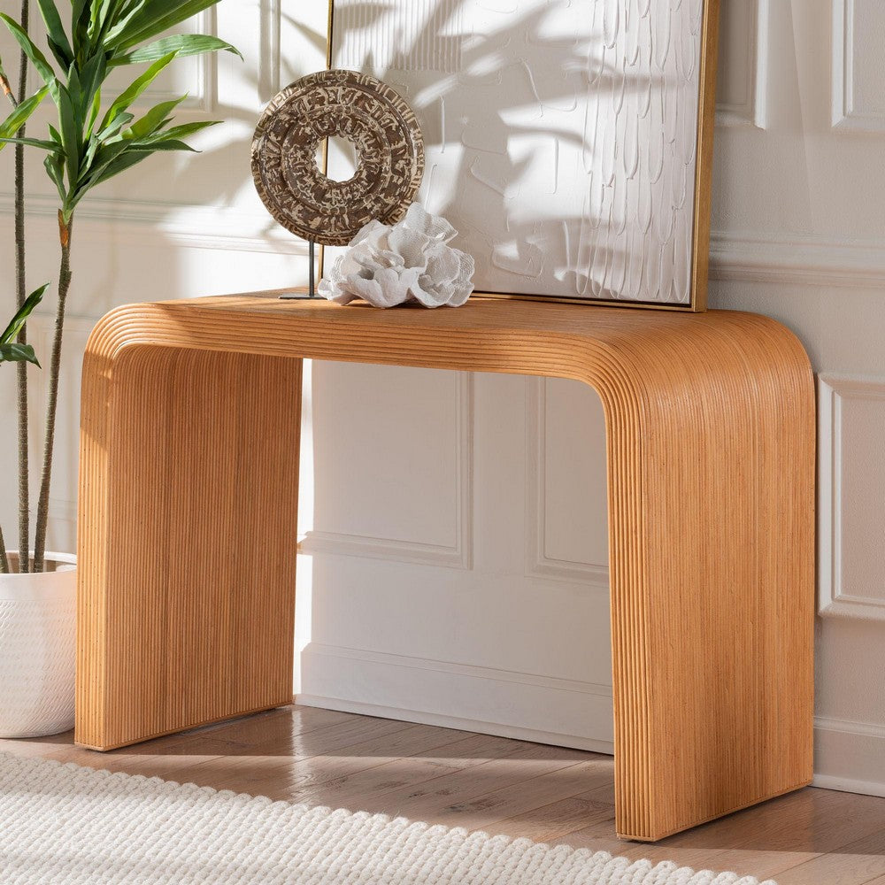 bali & pari - Guevara Console Table in Light Honey - Waterfall Model 1-Light Honey-Rattan-Console Table view 6