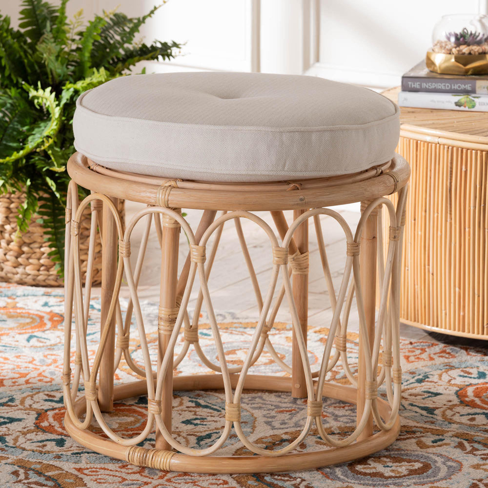 bali & pari - Hachiro Ottoman Footstool in Natural/White - WS073-Natural Rattan-Stool view 5