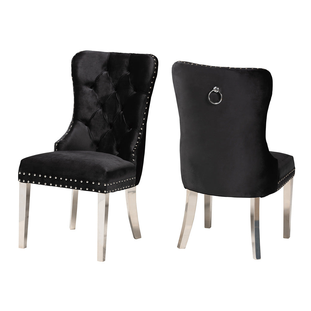 bali & pari - Honora Set of 2 Dining Chairs in Black/Silver - F459-Black Velvet-DC view 1