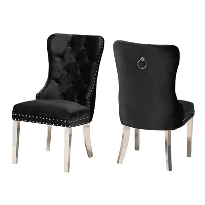 bali & pari - Honora Set of 2 Dining Chairs in Black/Silver - F459-Black Velvet-DC view 1