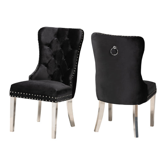 bali & pari - Honora Set of 2 Dining Chairs in Black/Silver - F459-Black Velvet-DC view 1