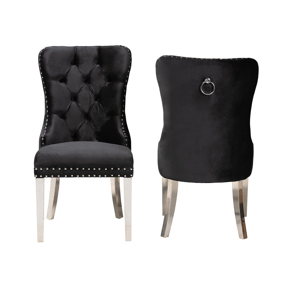 bali & pari - Honora Set of 2 Dining Chairs in Black/Silver - F459-Black Velvet-DC view 2
