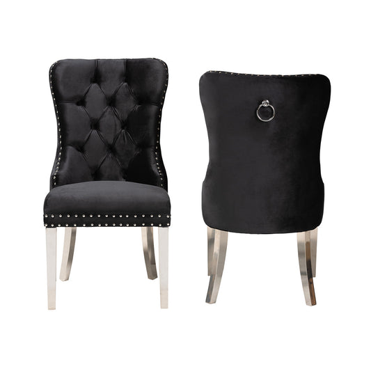 bali & pari - Honora Set of 2 Dining Chairs in Black/Silver - F459-Black Velvet-DC view 2