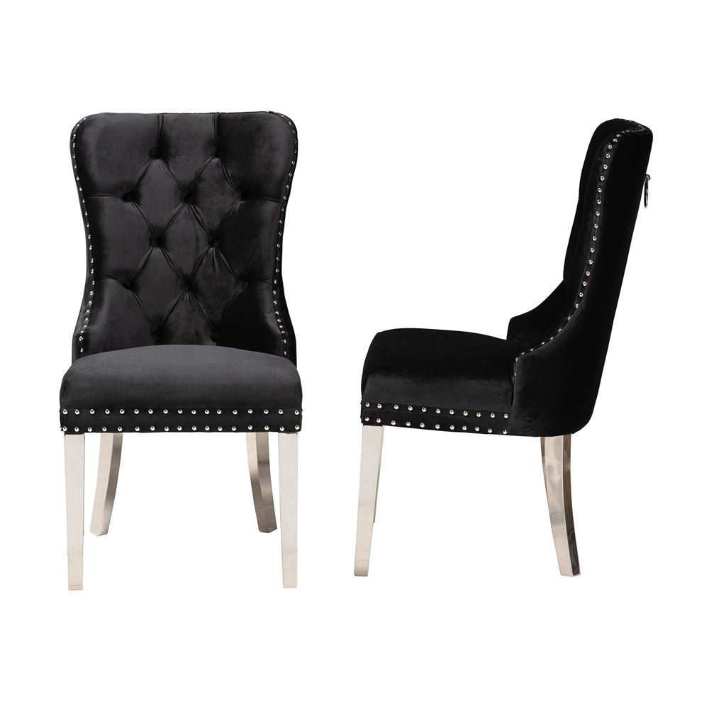 bali & pari - Honora Set of 2 Dining Chairs in Black/Silver - F459-Black Velvet-DC view 3