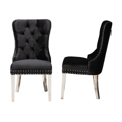 bali & pari - Honora Set of 2 Dining Chairs in Black/Silver - F459-Black Velvet-DC view 3