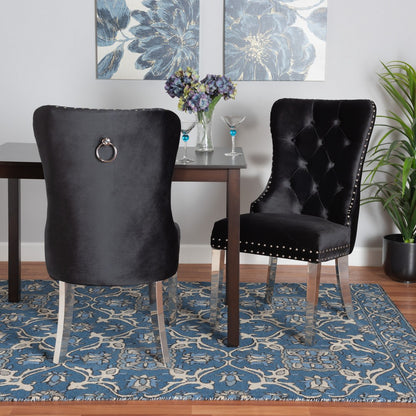 bali & pari - Honora Set of 2 Dining Chairs in Black/Silver - F459-Black Velvet-DC view 8