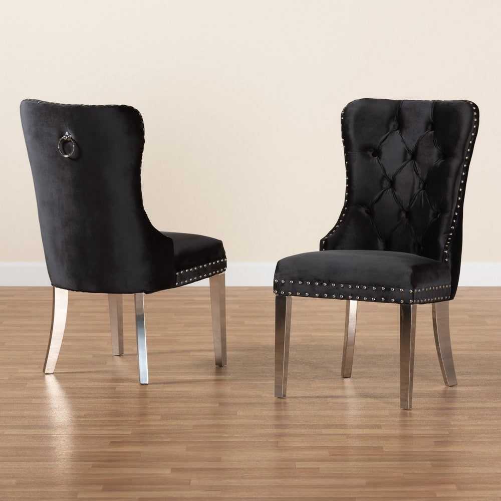 bali & pari - Honora Set of 2 Dining Chairs in Black/Silver - F459-Black Velvet-DC view 9