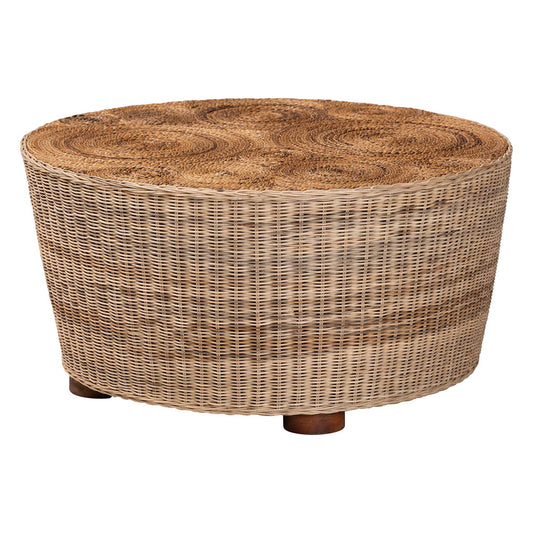 bali & pari  - Hosanna Coffee Table in Natural Brown/Walnut Brown - Horse-Round-Natural Wild-Rattan-CT view 1
