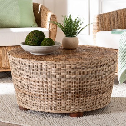 bali & pari  - Hosanna Coffee Table in Natural Brown/Walnut Brown - Horse-Round-Natural Wild-Rattan-CT view 6