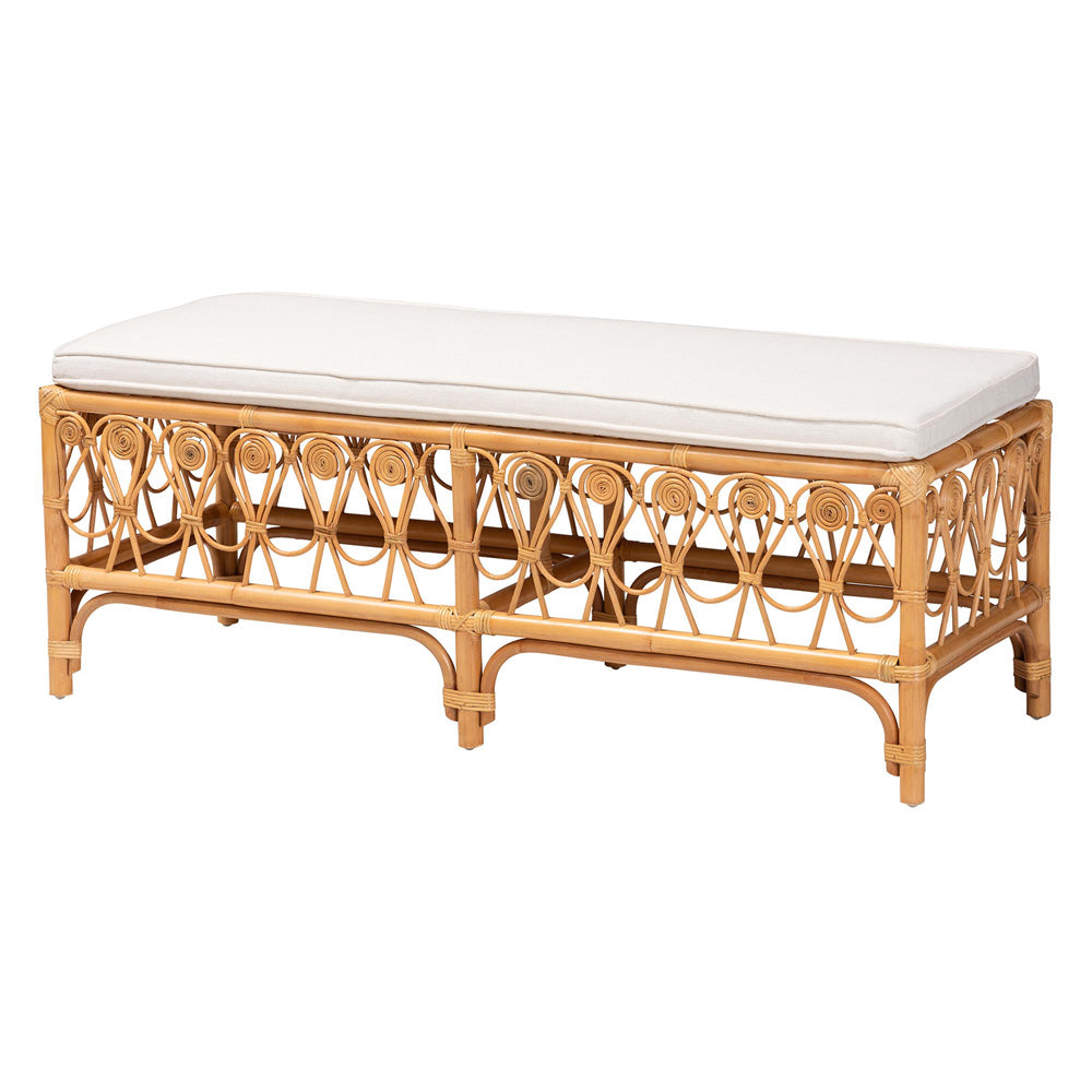 bali & pari - Ibiza Bench in White/Light Honey - Ibiza-Light Honey Rattan-Bench view 1