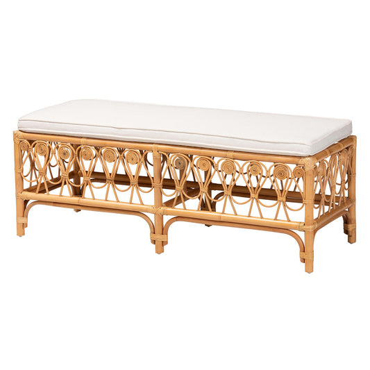 bali & pari - Ibiza Bench in White/Light Honey - Ibiza-Light Honey Rattan-Bench view 1